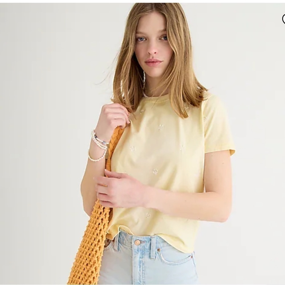 J crew vintage cotton crewneck tee shirt peace sign candlelight yellow